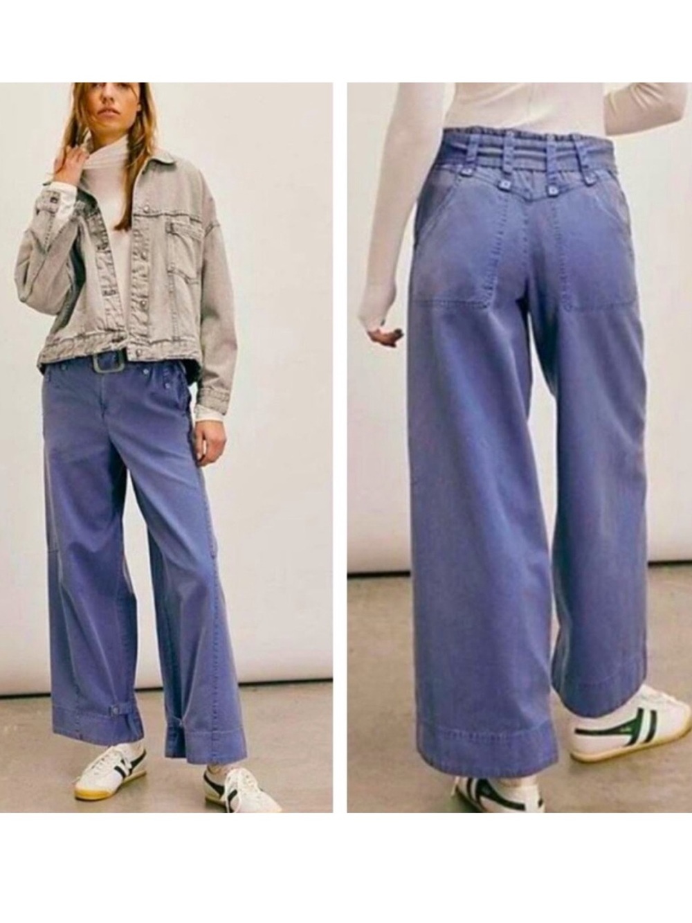 FREE PEOPLE We The Free Sloane Belted Pants Blue-Topaz Small - Picture 4 of 17
